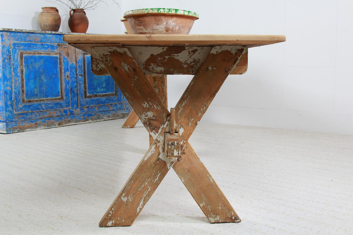 Grand Scale Rustic French X-Frame Trestle Dining /Console Table