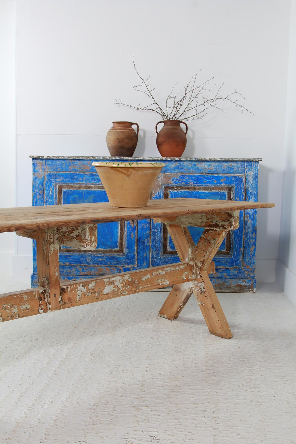 Grand Scale Rustic French X-Frame Trestle Dining /Console Table
