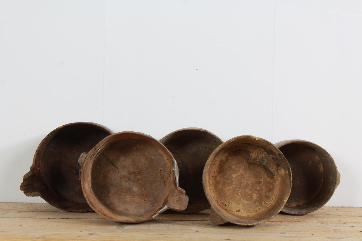 Collection Of Five Unique Primitive Wooden Grain Pots