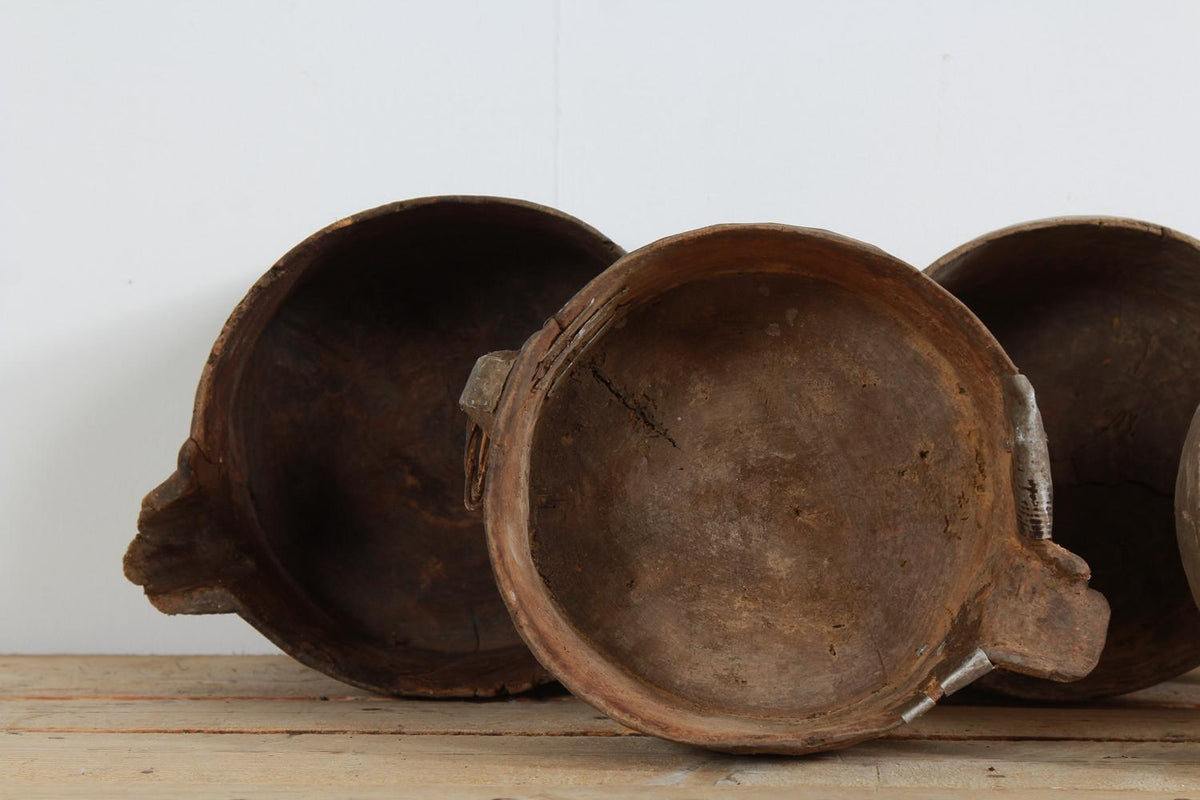 Collection Of Five Unique Primitive Wooden Grain Pots