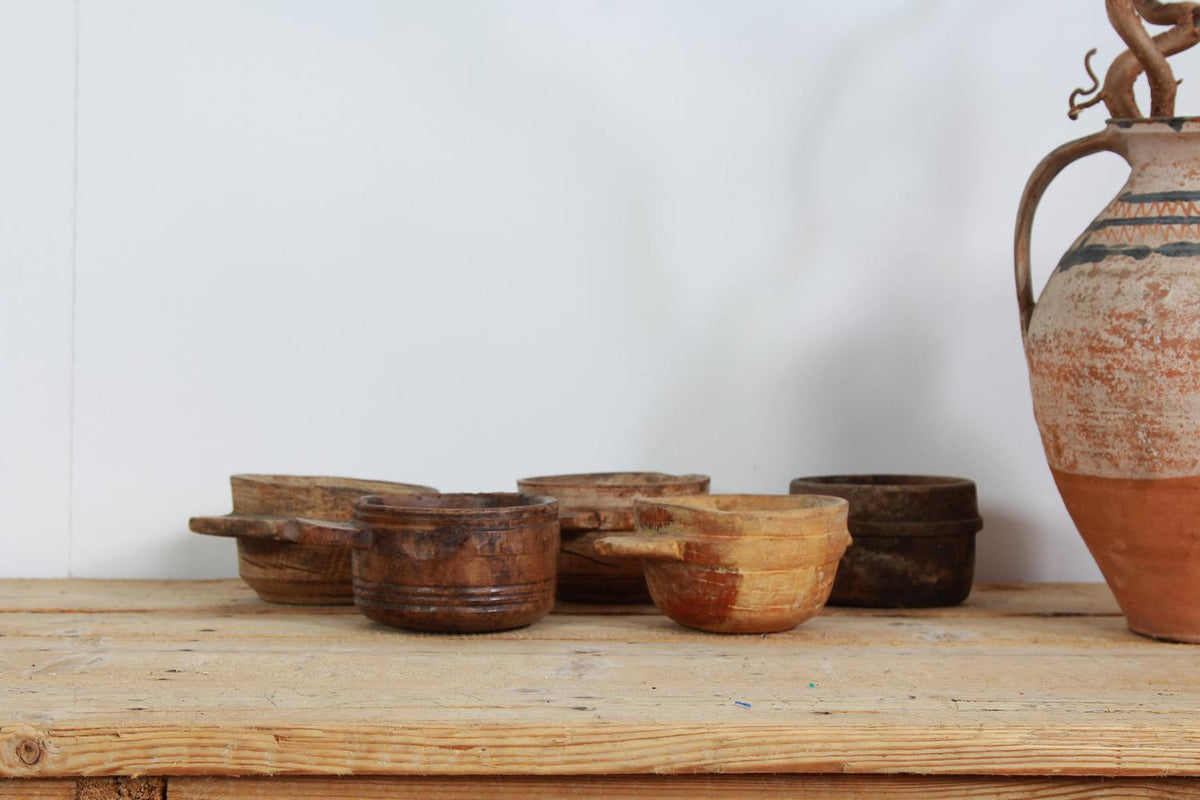 Collection of Five Early Scandinavian  Primitive Carved Wooden  Bowls