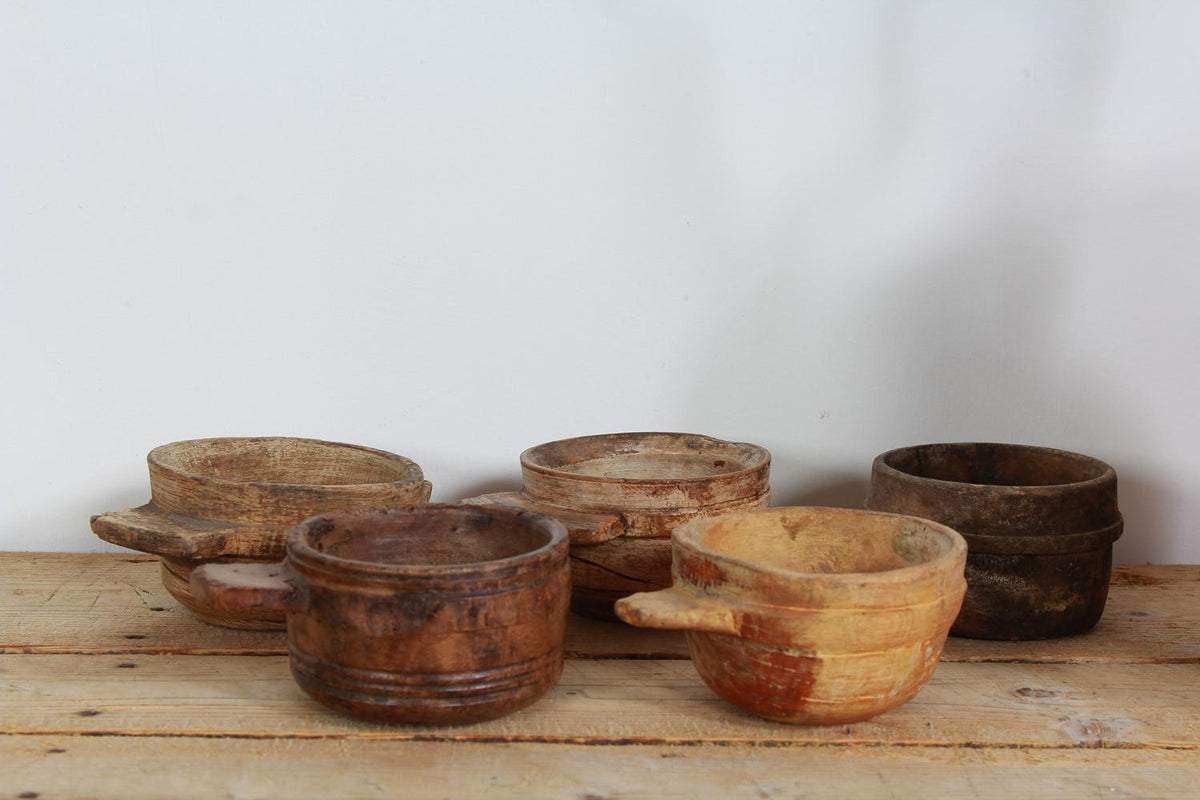 Collection of Five Early Scandinavian  Primitive Carved Wooden  Bowls