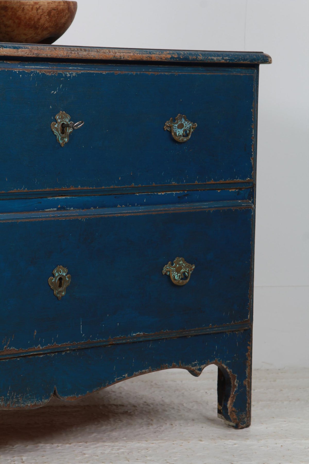 Charming Swedish 18thC Rococo Commode in Original Blue Paint