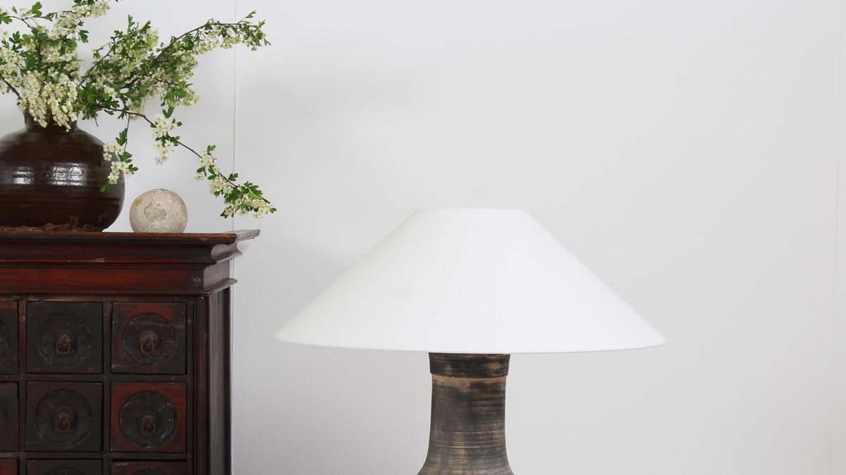 Chinese Han Style Lamp with Handmade Belgian White Linen Shade