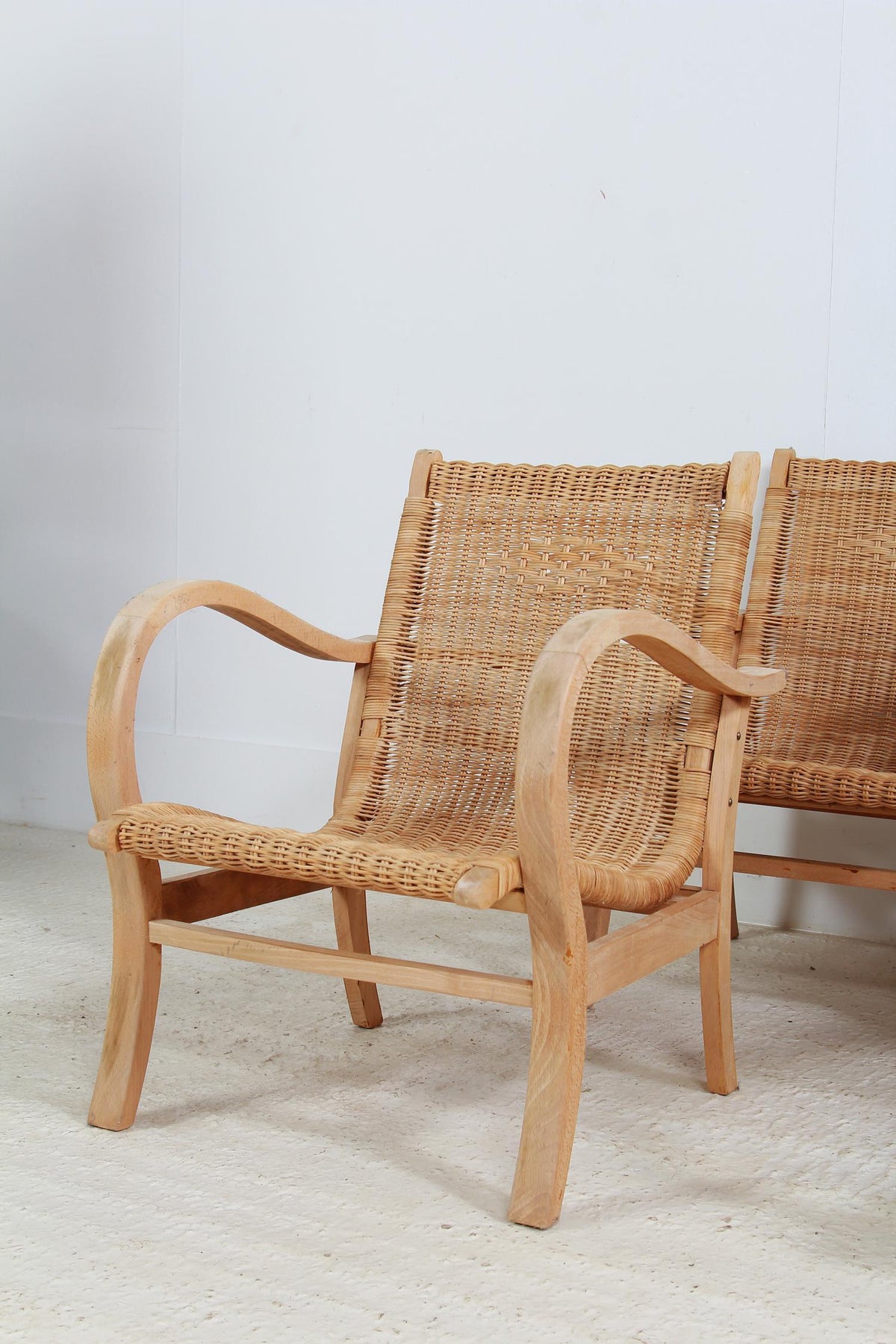 Midcentury Rattan  Lounge Chairs with Woven Seating