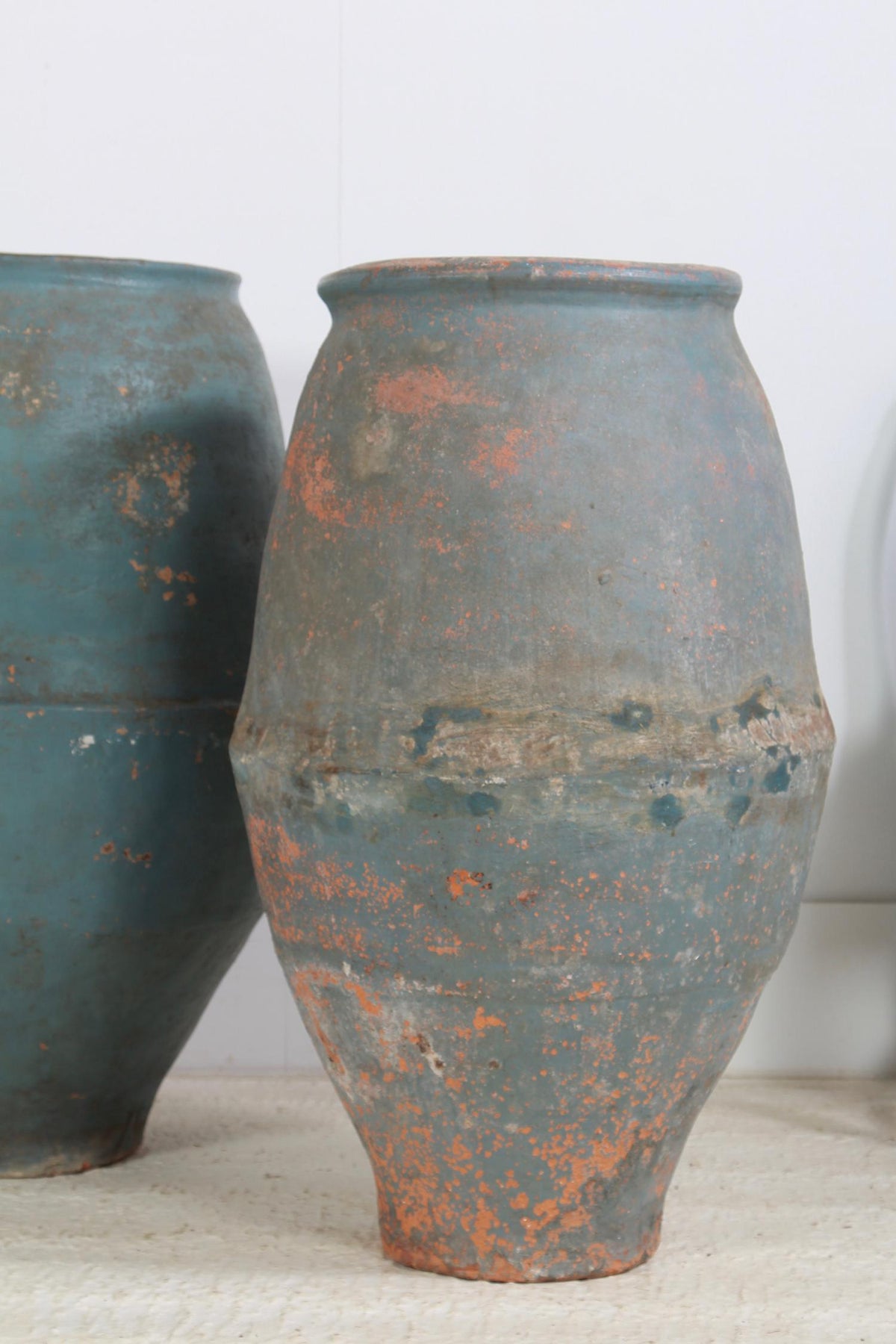 Large 19thC Mediterranean Olive Jars in Original Blue Patina