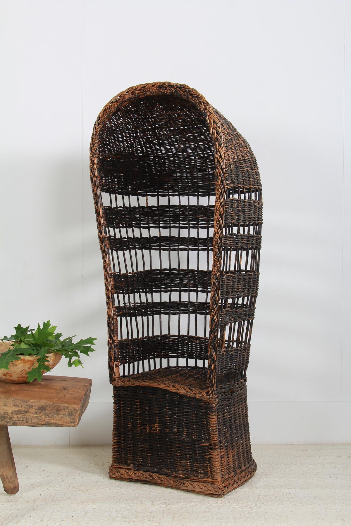 Unusual English Hooded Canopy Wicker Porters Chair