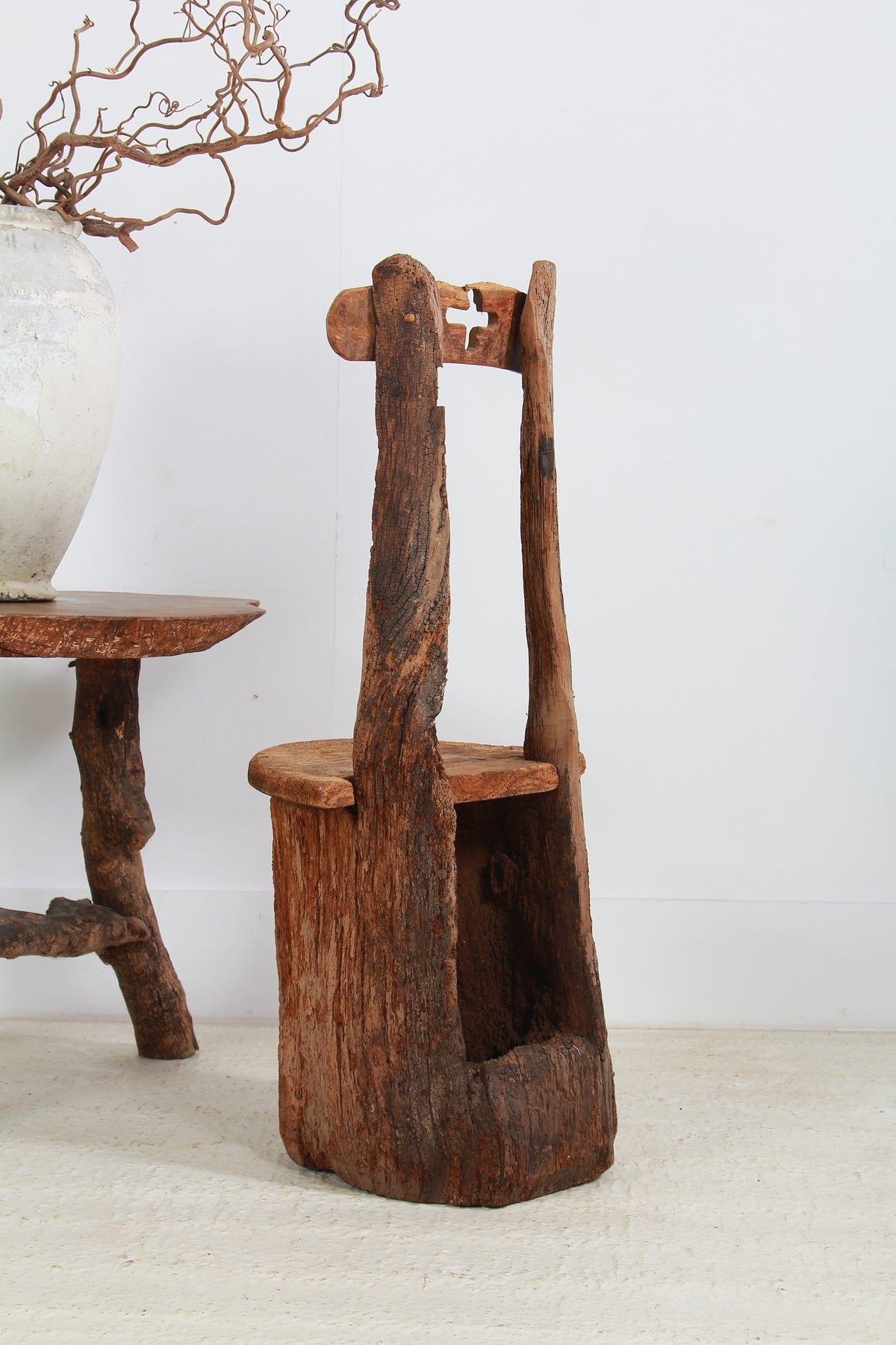 Swedish Folk Art Gnarly Dug Out Trunk Chair