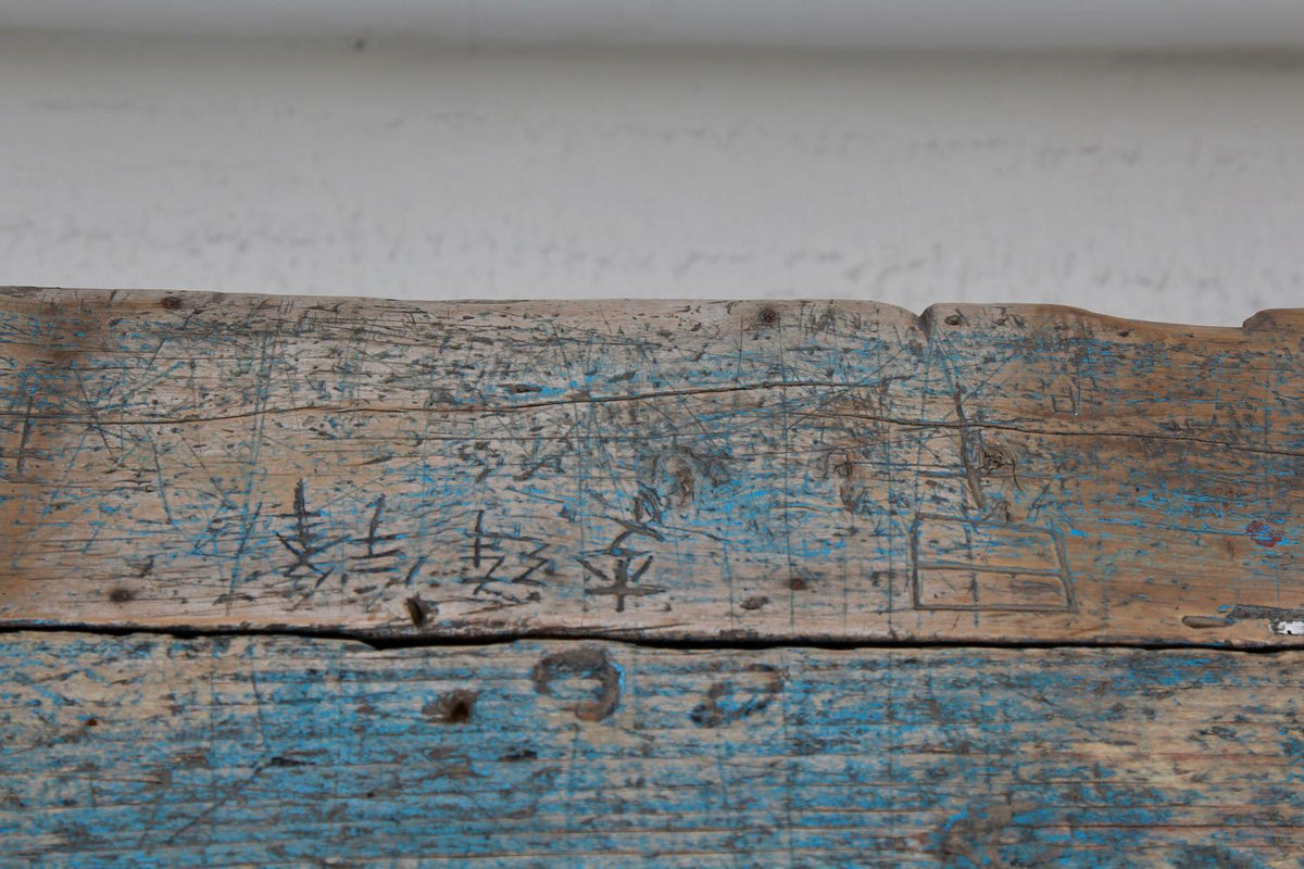 Large 19th Century Chinese   Bench in the Original Blue  Patina