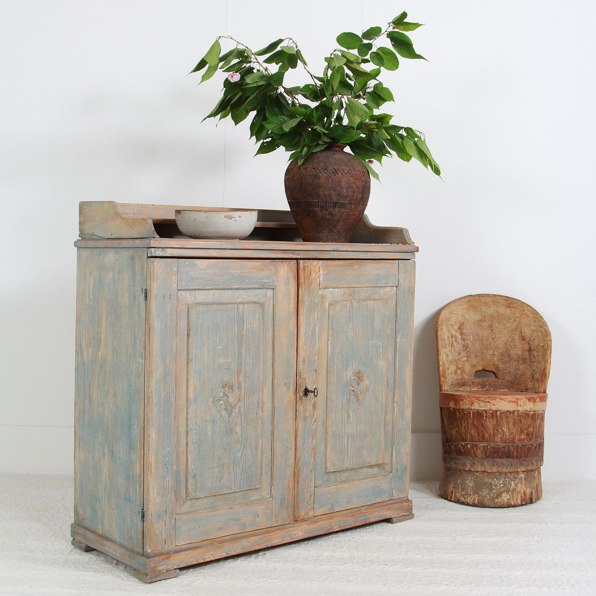 Swedish 19thC Blue Two-Door Painted  Buffet with Gallery