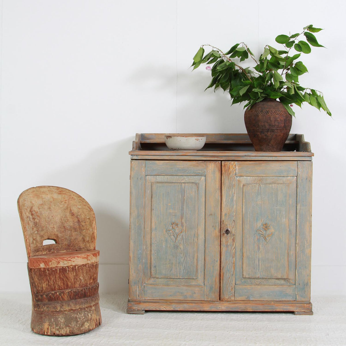 Swedish 19thC Blue Two-Door Painted  Buffet with Gallery