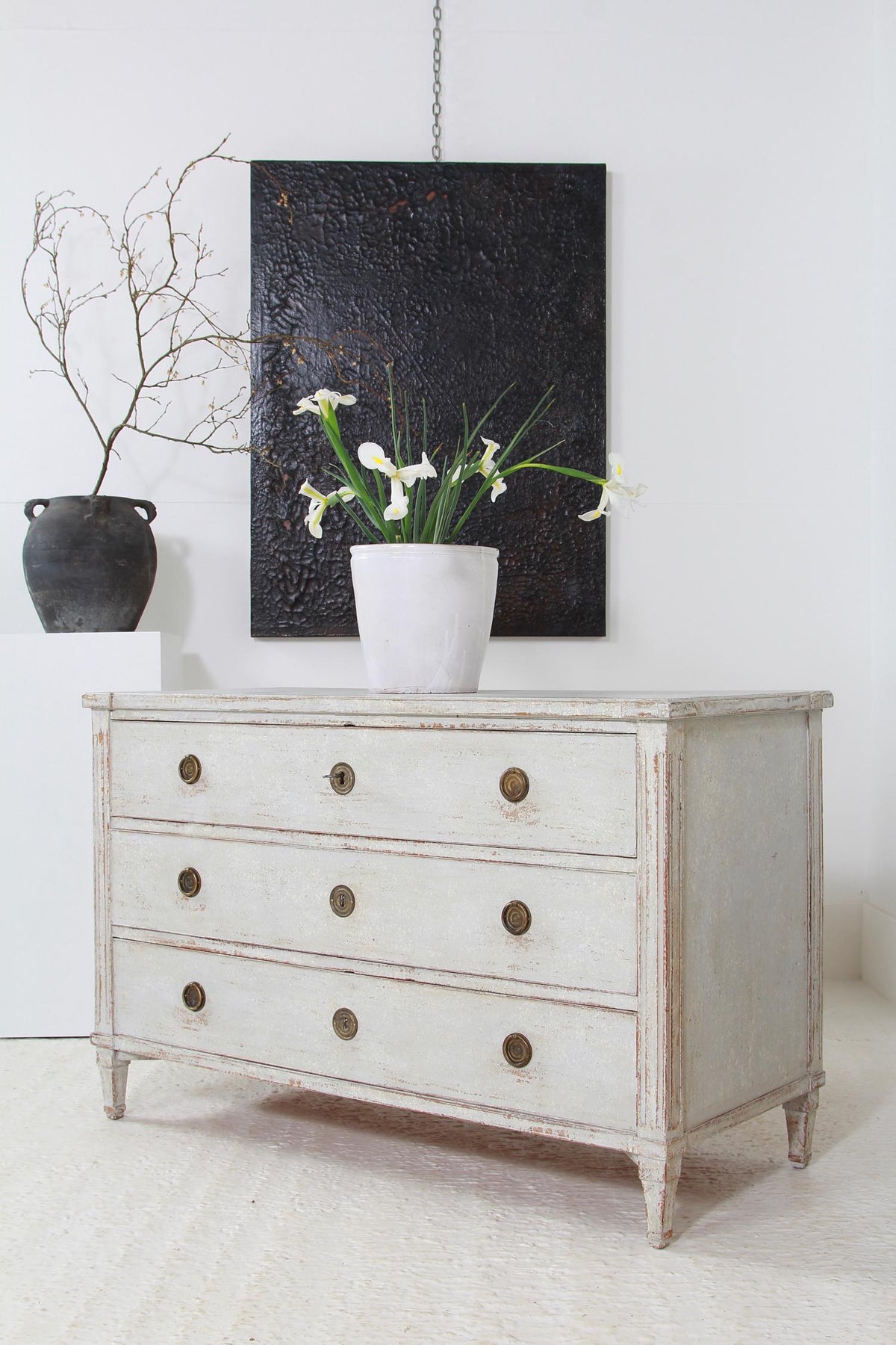 Swedish Early  19thC Gustavian  Painted Three-Drawer Commode