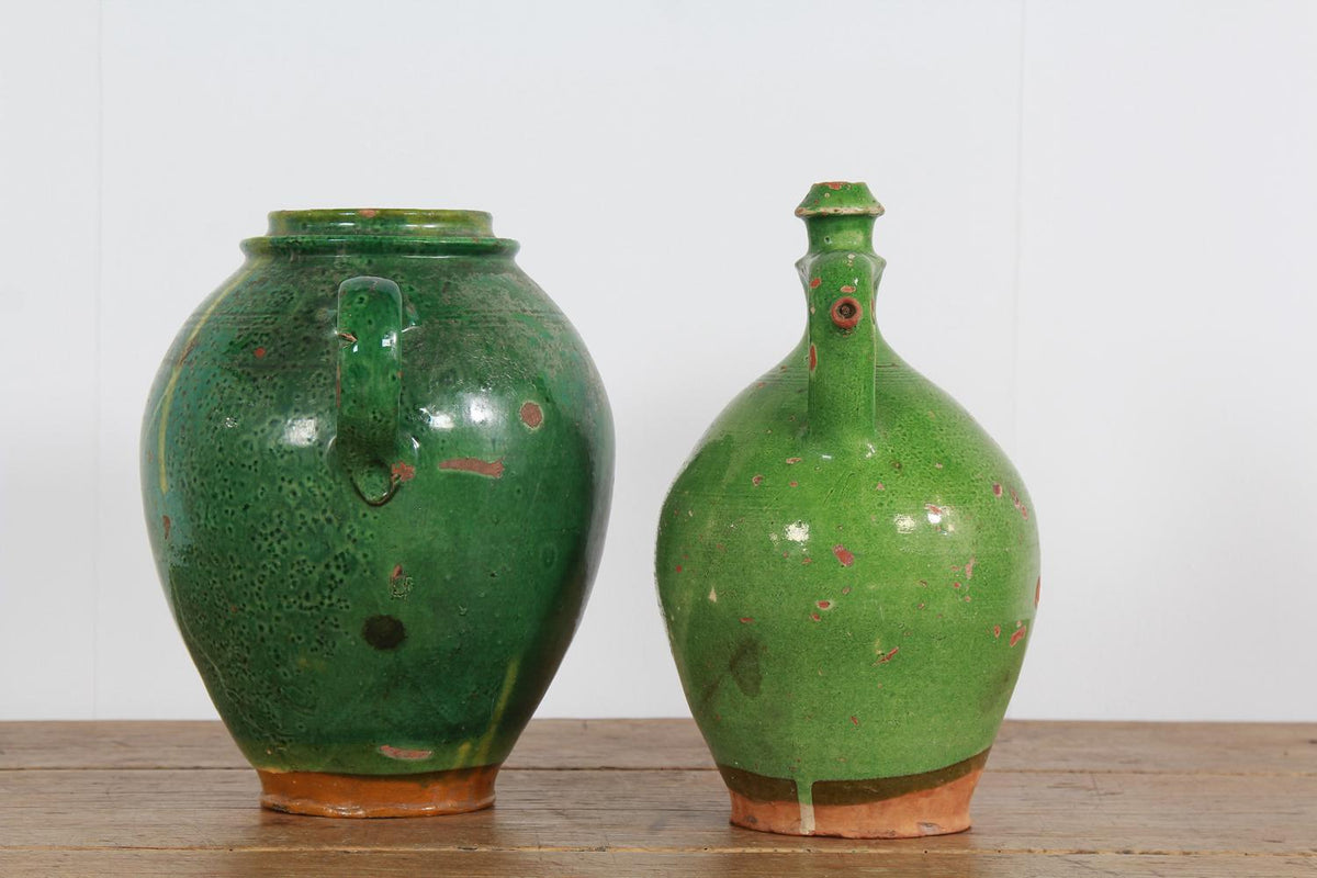 French 19thC Green Glazed  Earthenware Pots