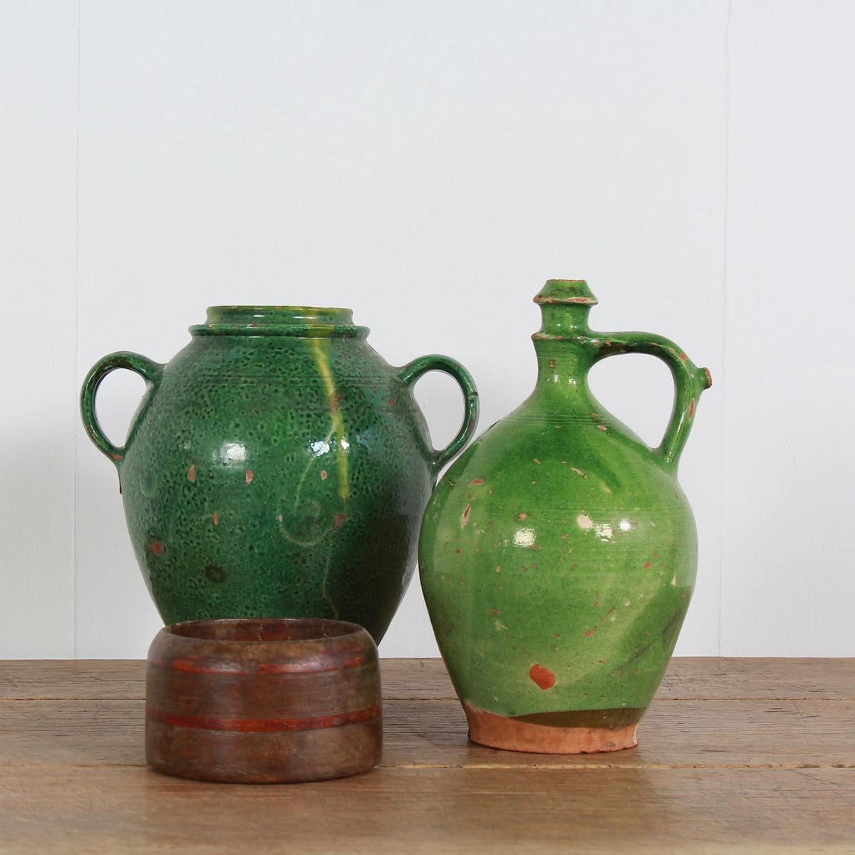 French 19thC Green Glazed  Earthenware Pots