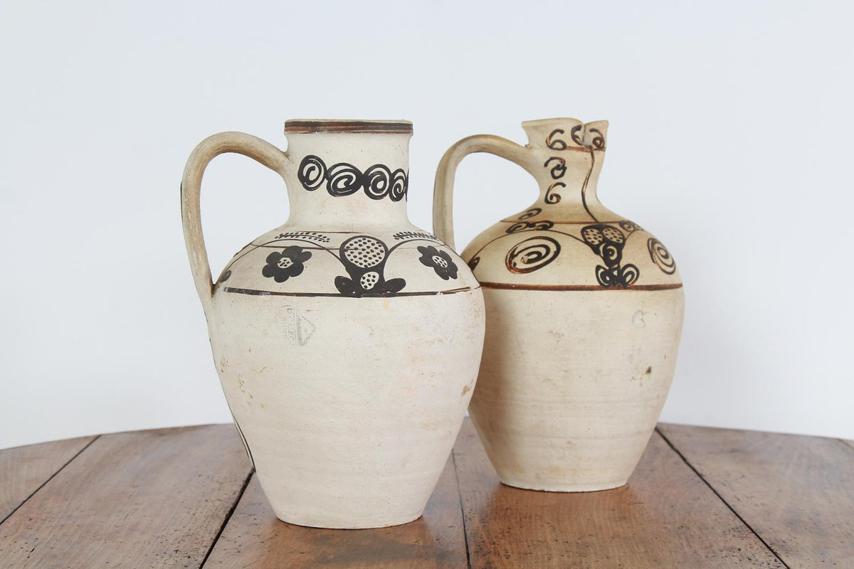 Two Unusual Black On White Abstract Greek Pots