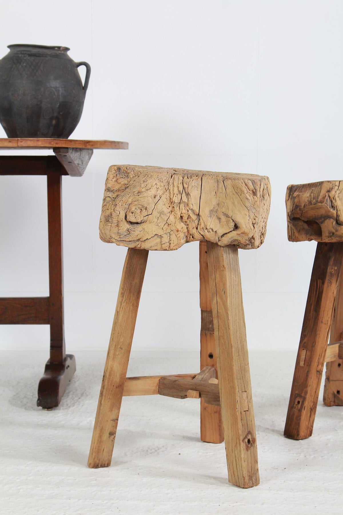 Two Rustic Chinese Gnarly Butchers Block Tables