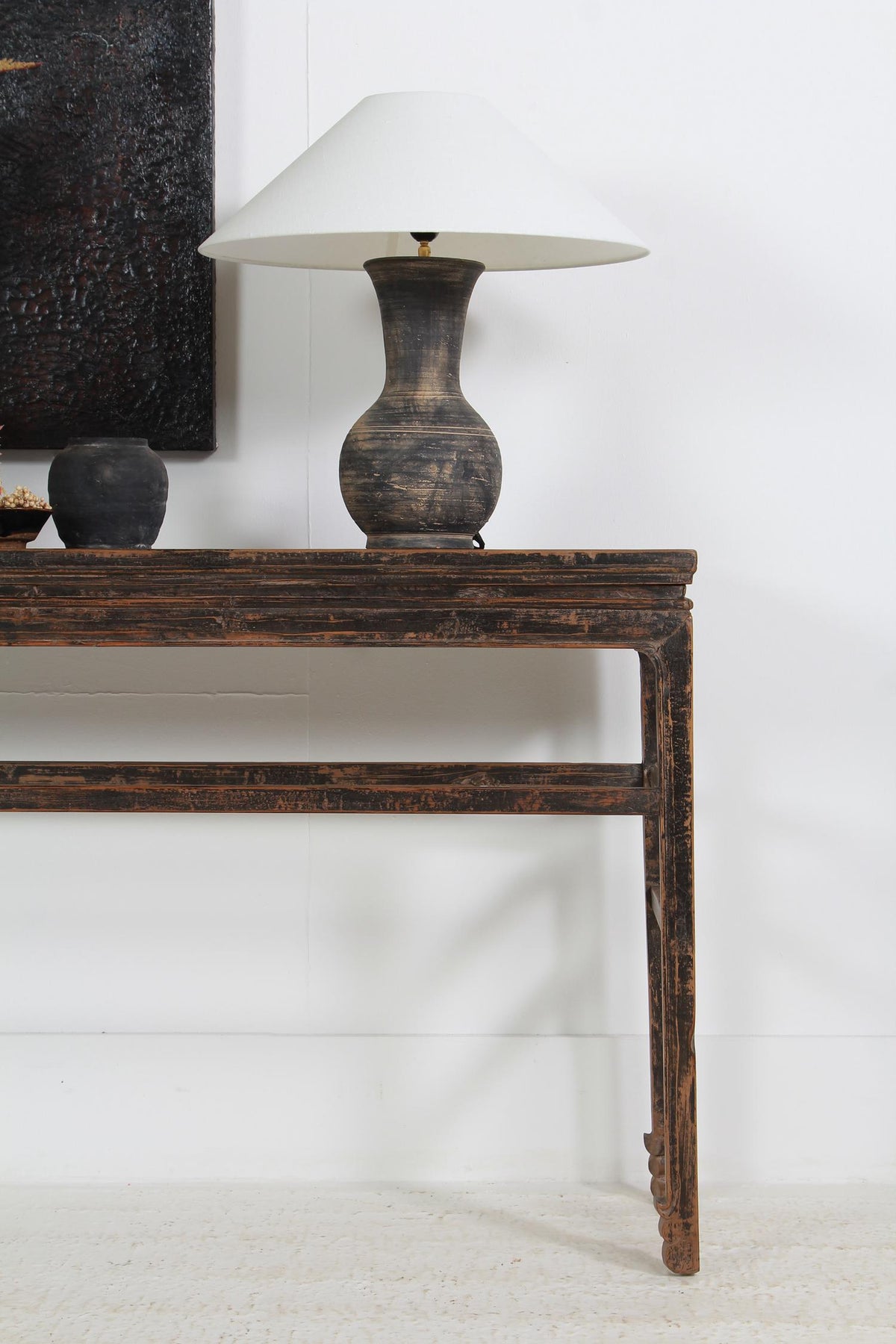 STYLISH ANTIQUE BLACK PAINTED ALTAR  CONSOLE  TABLE