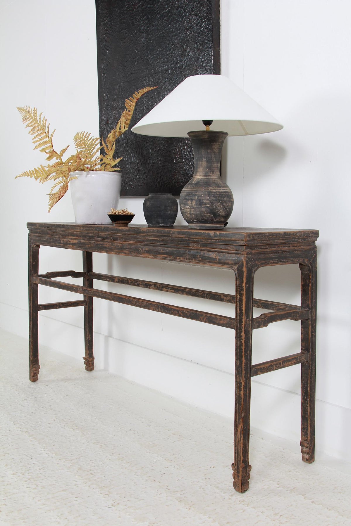 STYLISH ANTIQUE BLACK PAINTED ALTAR  CONSOLE  TABLE