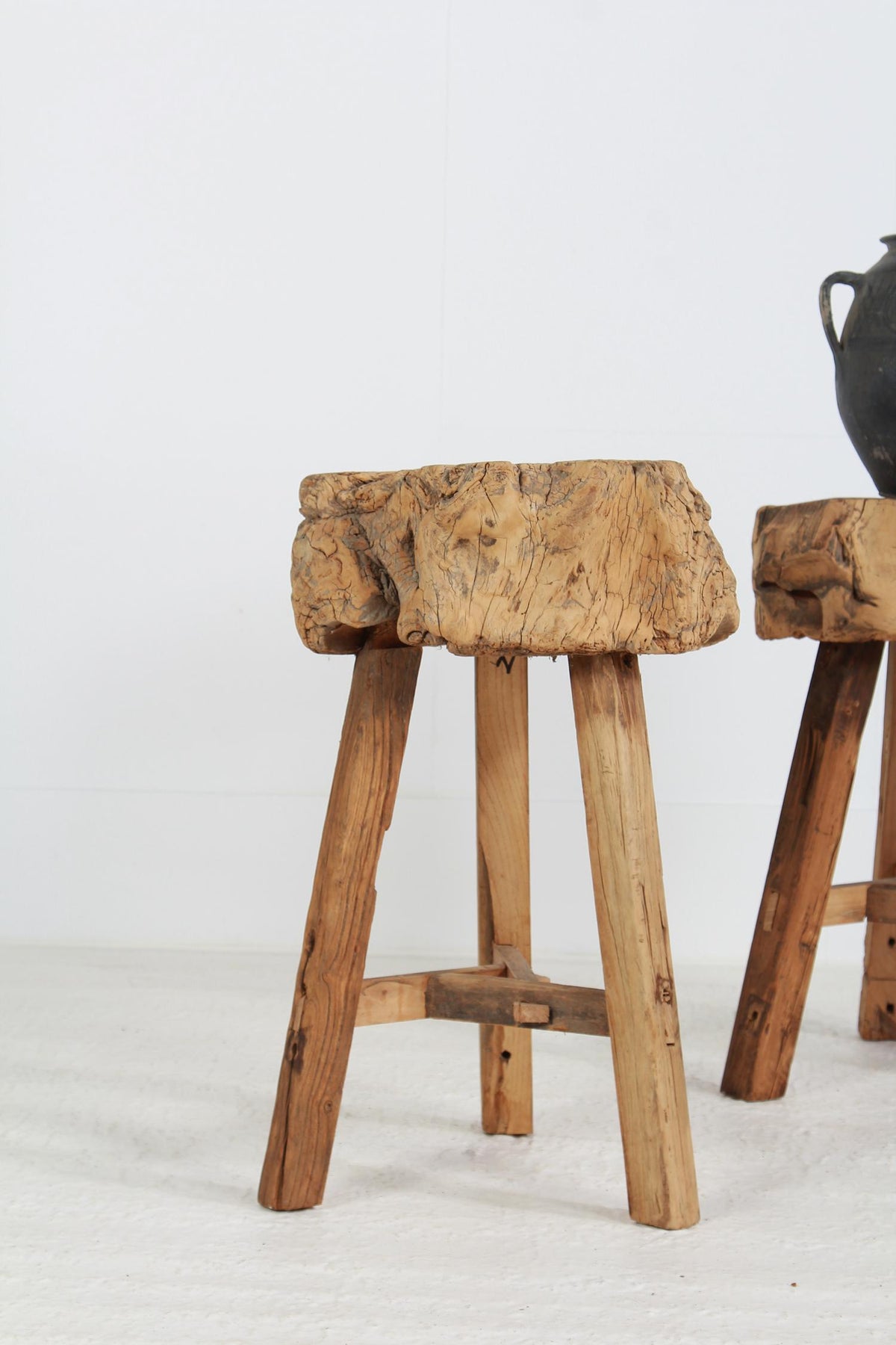 Two Rustic Chinese Gnarly Butchers Block Tables