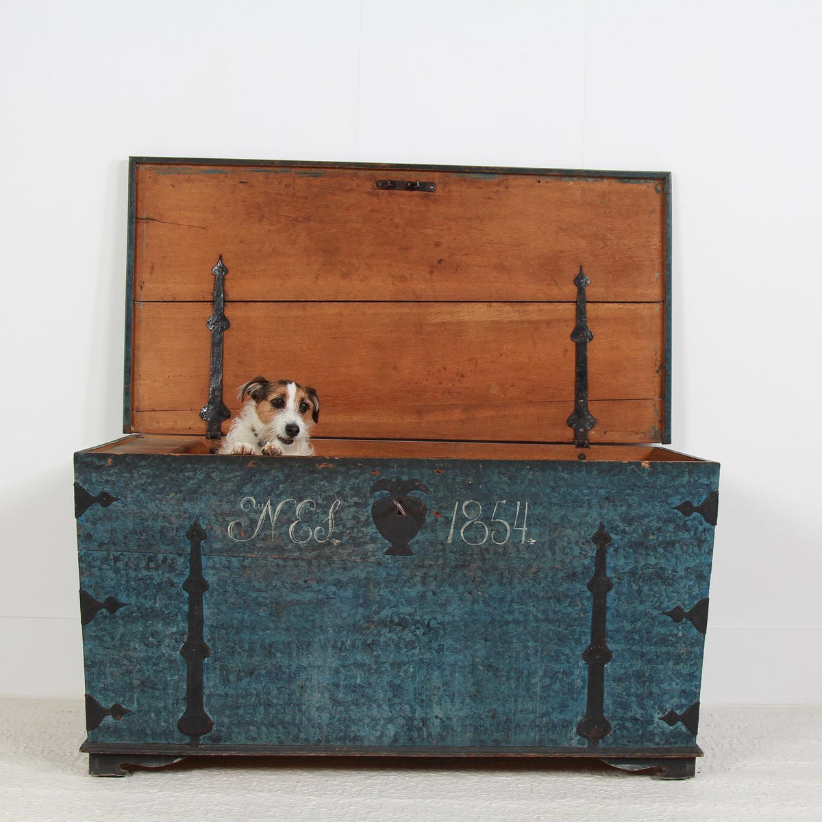 Exceptional Swedish Oak Marraige Trunk Monogrammed and Dated 1854