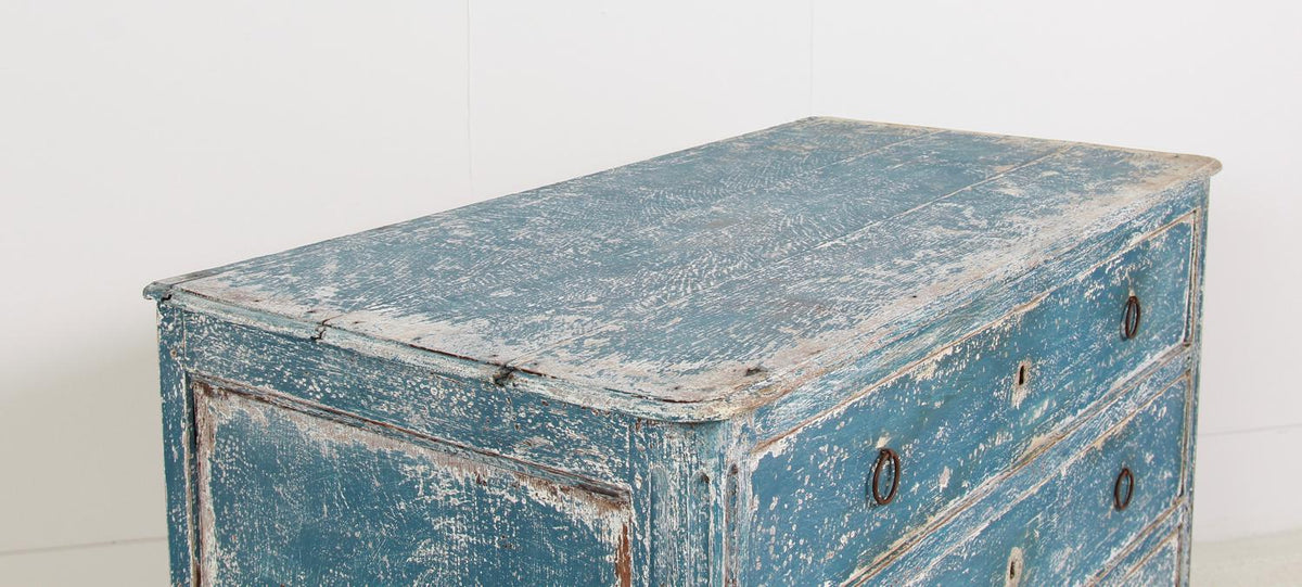 Captivating French Late 19thC  Blue Painted Commode