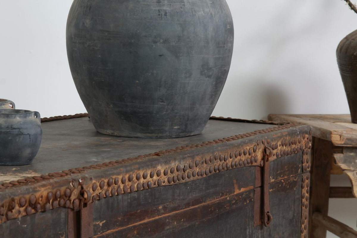 Spectacular Ancient Chinese 17thC Studded Traveling Merchants Trunk