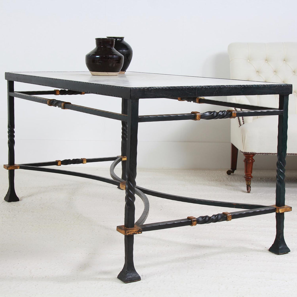 Outstanding French 19thC  Iron and Marble Top Console/Center Table