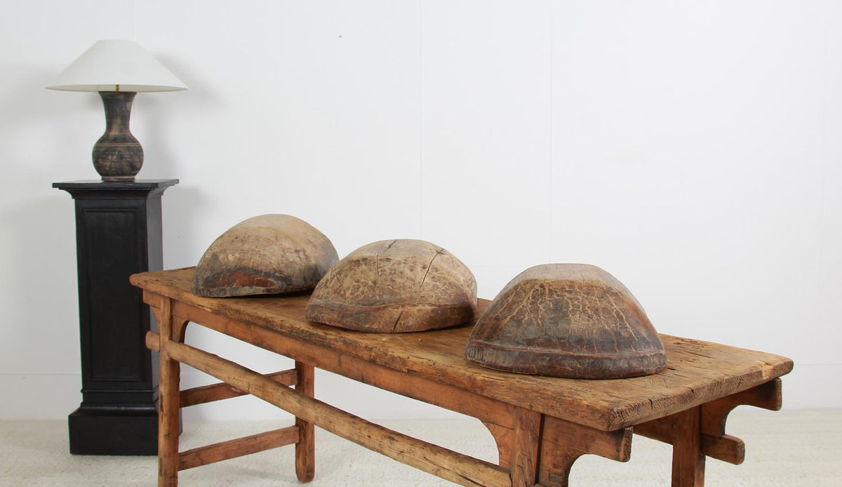Collection of Three Hand-Carved Rustic Wooden Bowls /Troughs
