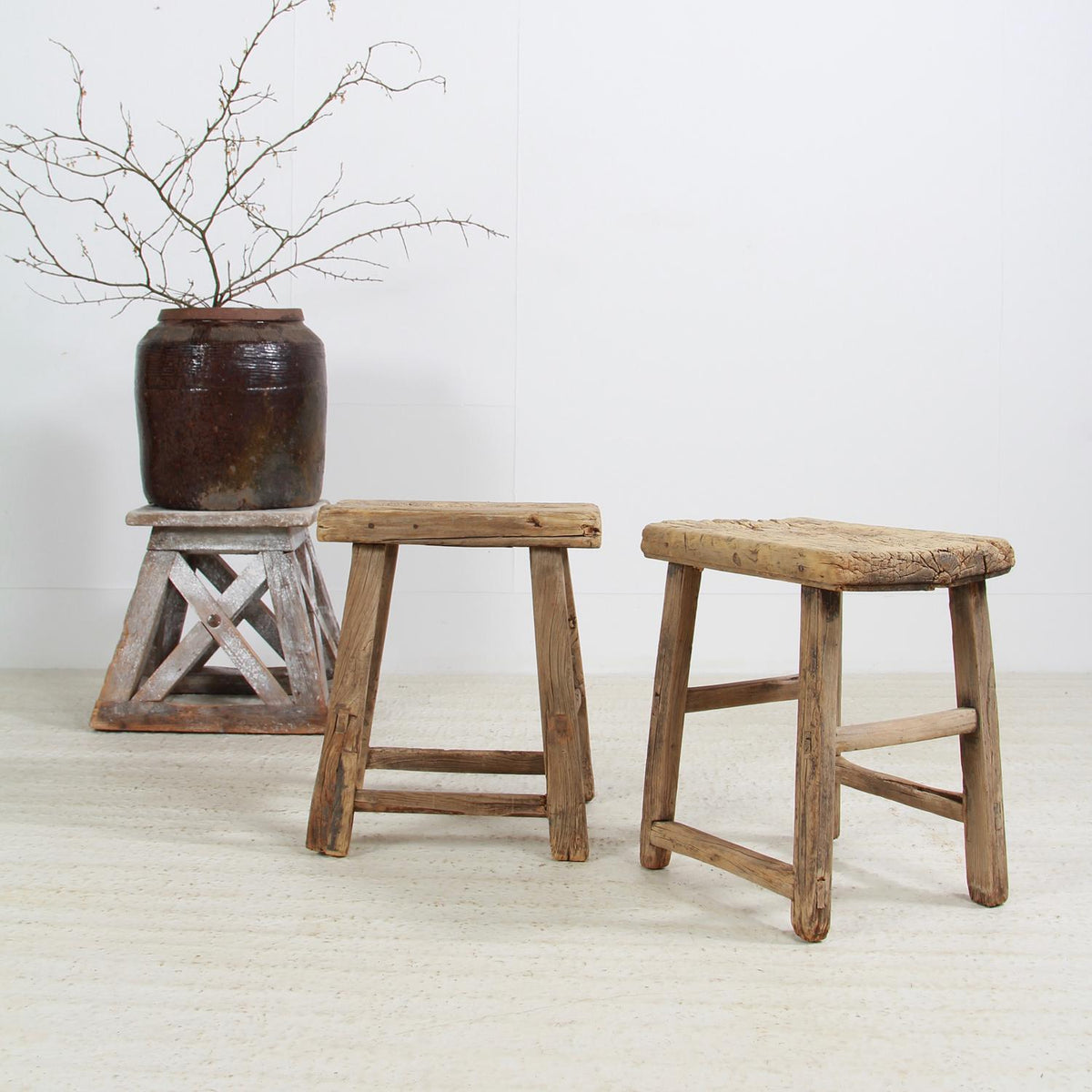 Near Pair of RUSTIC CHINESE WORKERS STOOLS OR TABLES