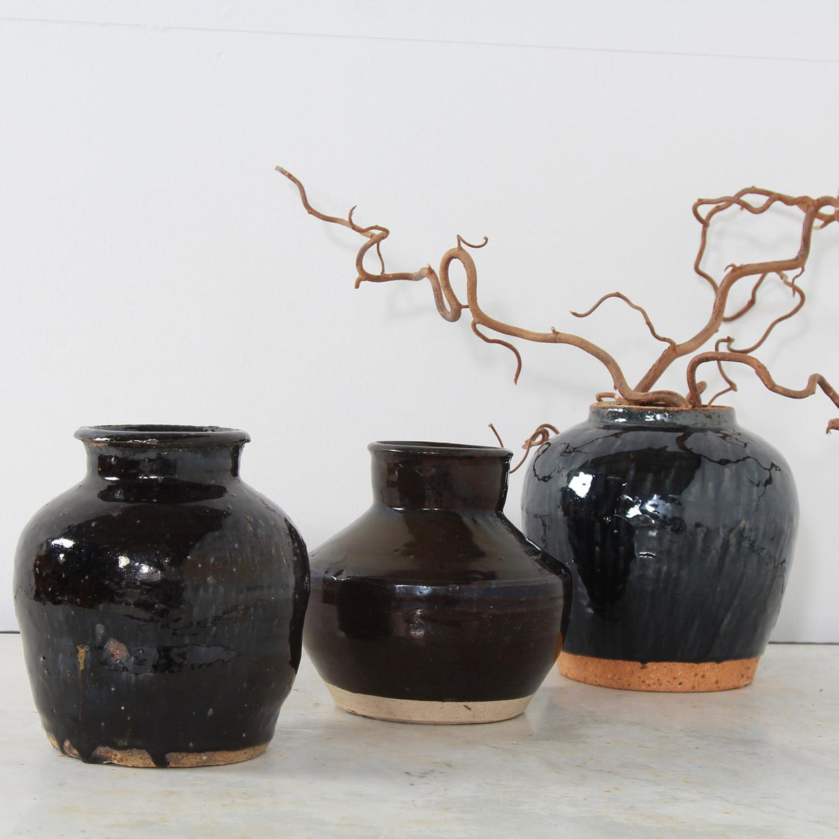 Handmade Chinese  Black Glazed Pottery Jars