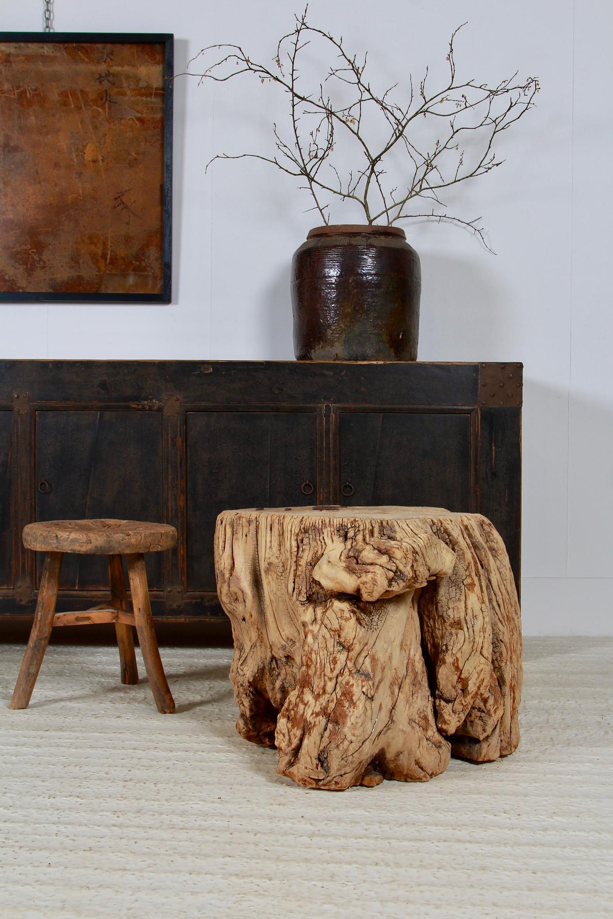 A Huge Organically-Shaped Gnarly Elm Tree  Stump & Root Coffee Table