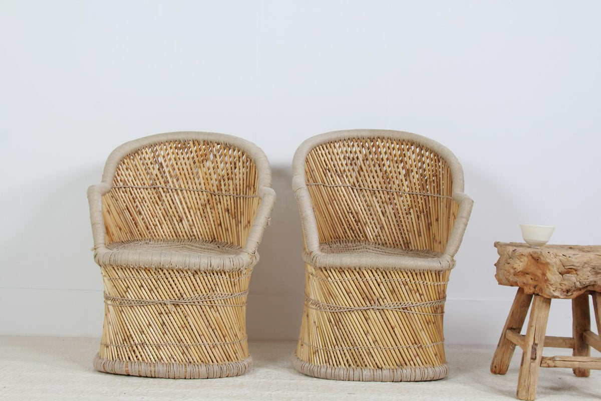 Pair of Natural Bamboo Chairs with Woven seats