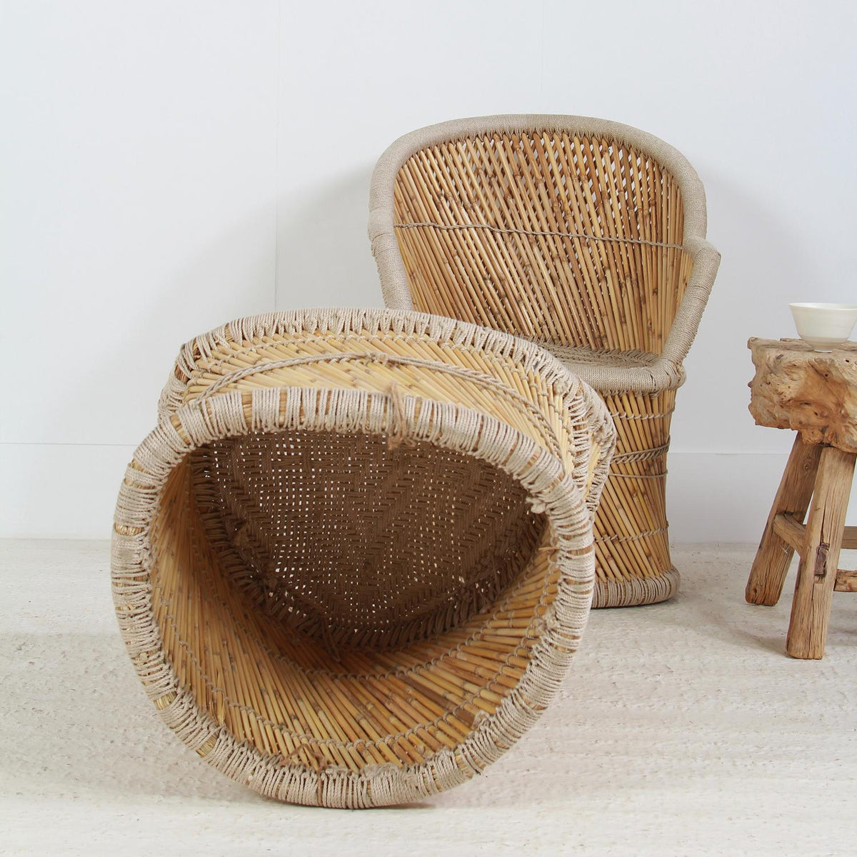 Pair of Natural Bamboo Chairs with Woven seats