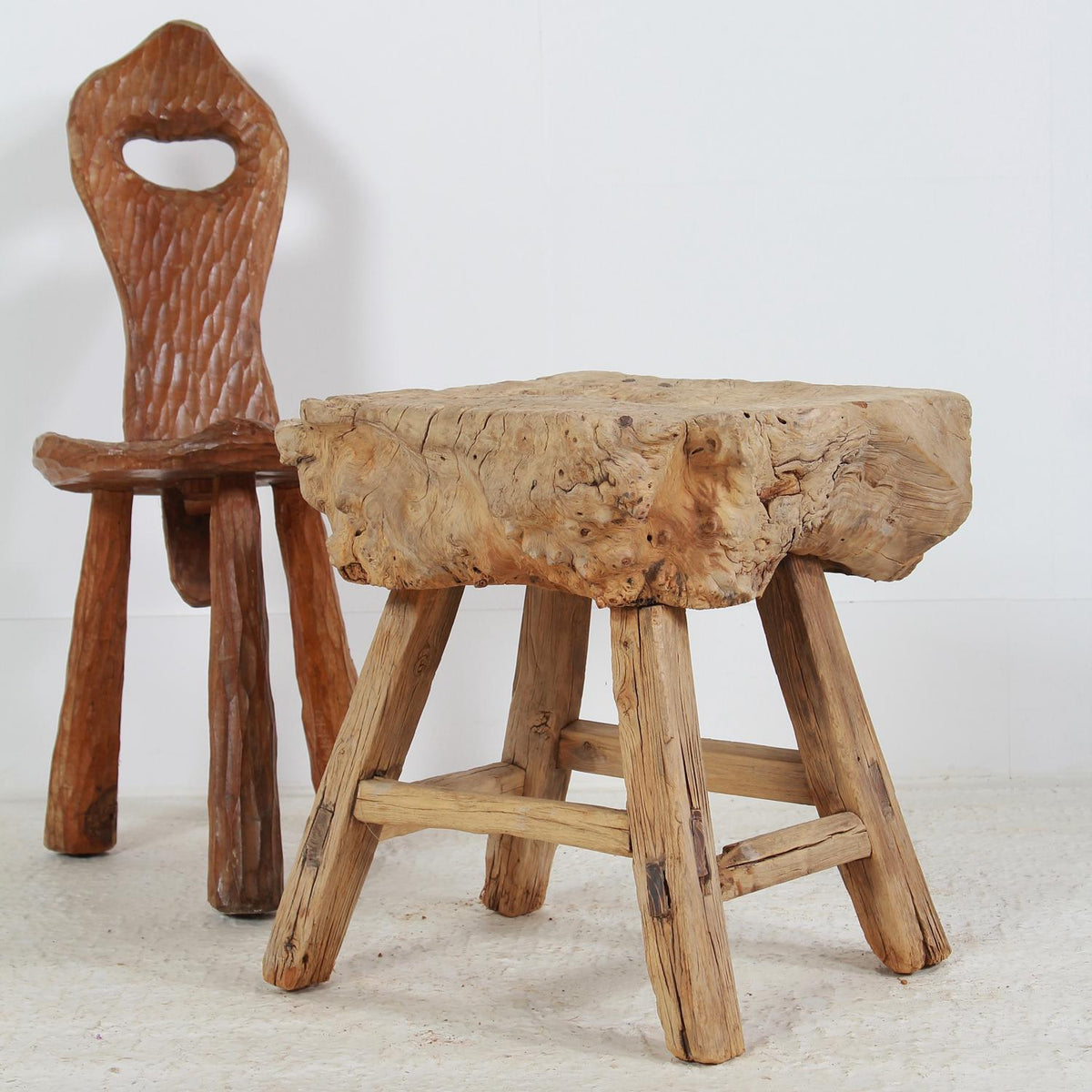 Charming  Primitive Gnarly Tree Trunk Side Table
