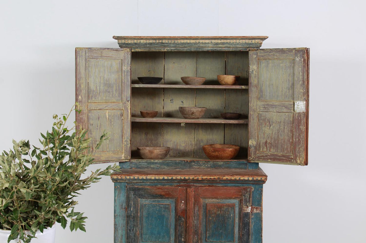 A Truly Exquisite Swedish 18thC Provincial Cabinet in Original Blue Paint