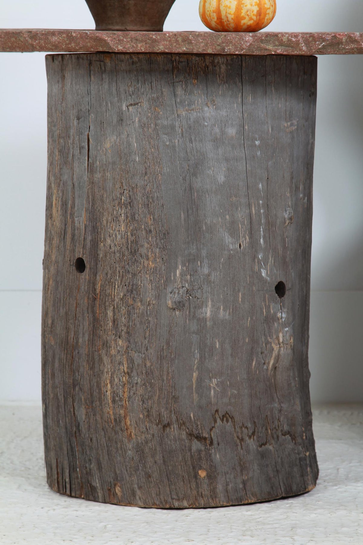 SCULPTURAL 19THC TREE TRUNK  & STONE  LAMP TABLE