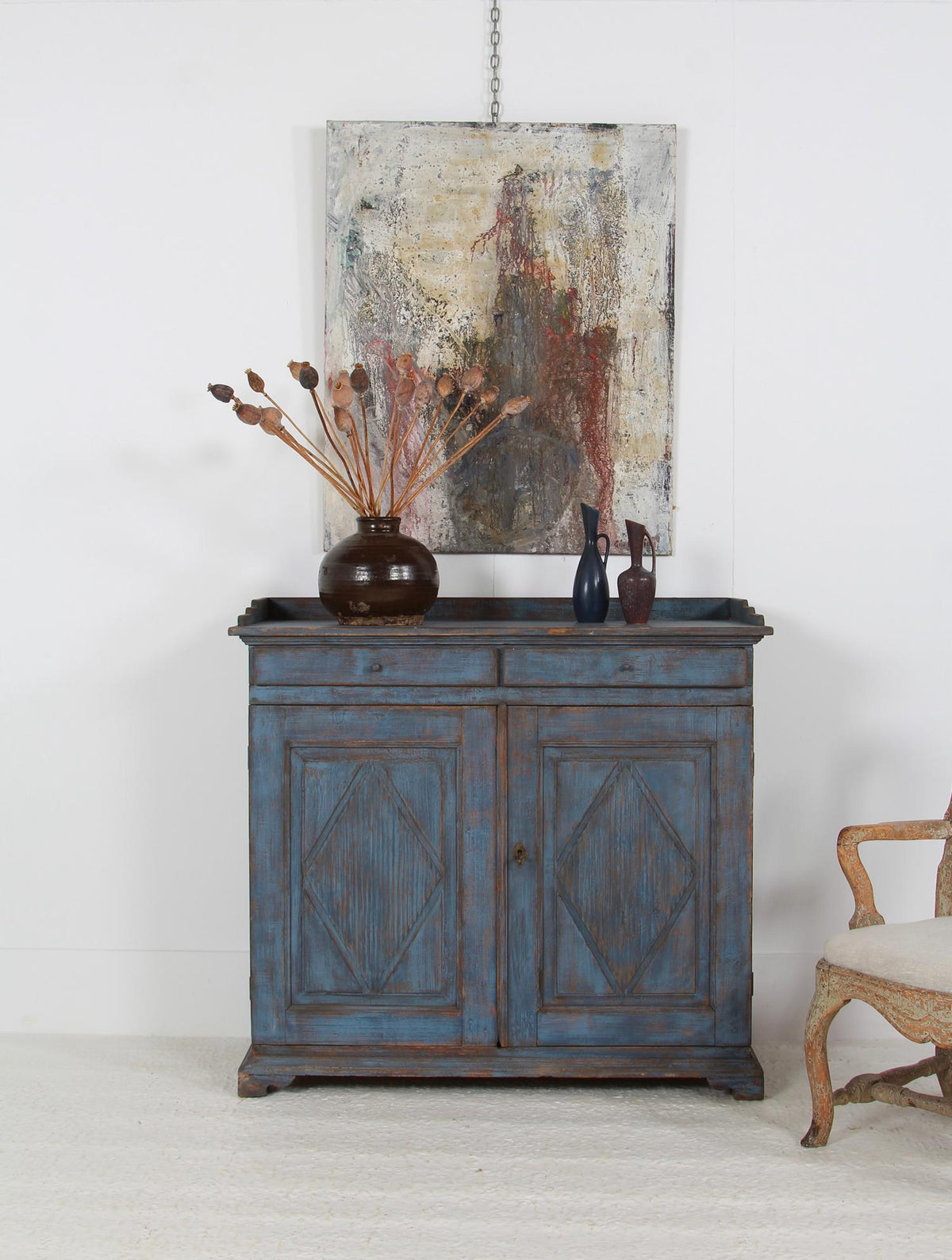 Classic  Swedish Gustavian  Blue  Painted Buffet with Gallery Top