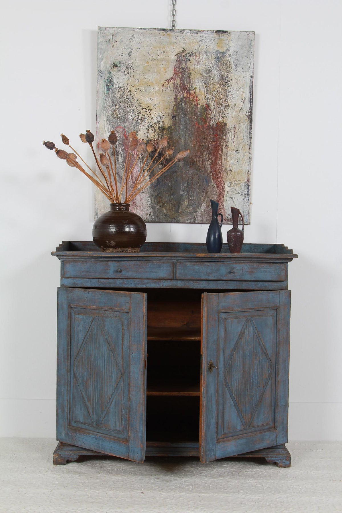 Classic  Swedish Gustavian  Blue  Painted Buffet with Gallery Top