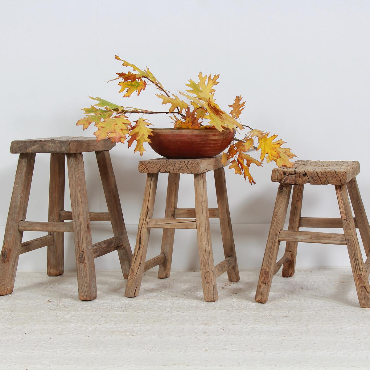 THREE RUSTIC CHINESE WORKERS STOOLS or Tables