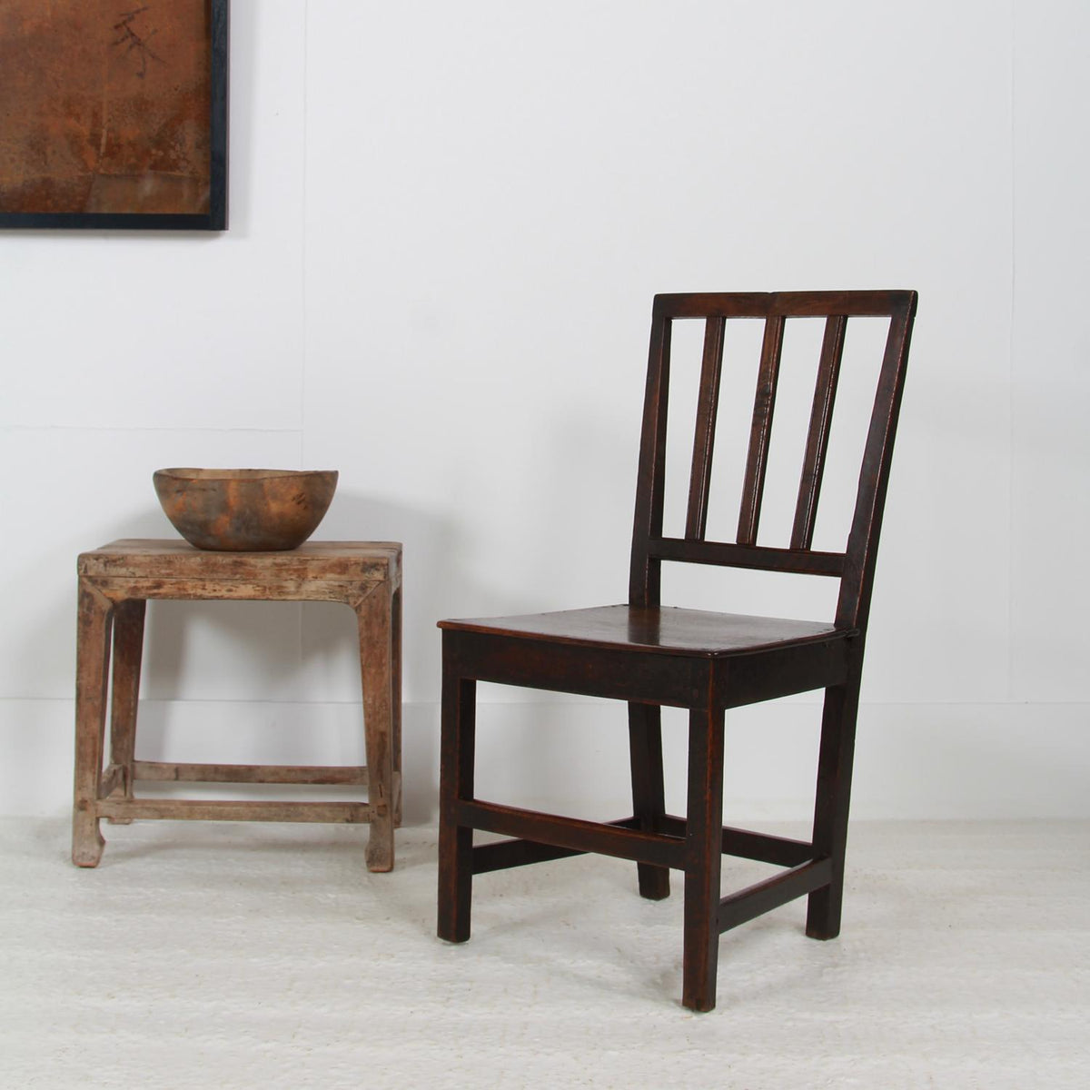 Simple English 19thC  Country Stick Back Oak Side Chair