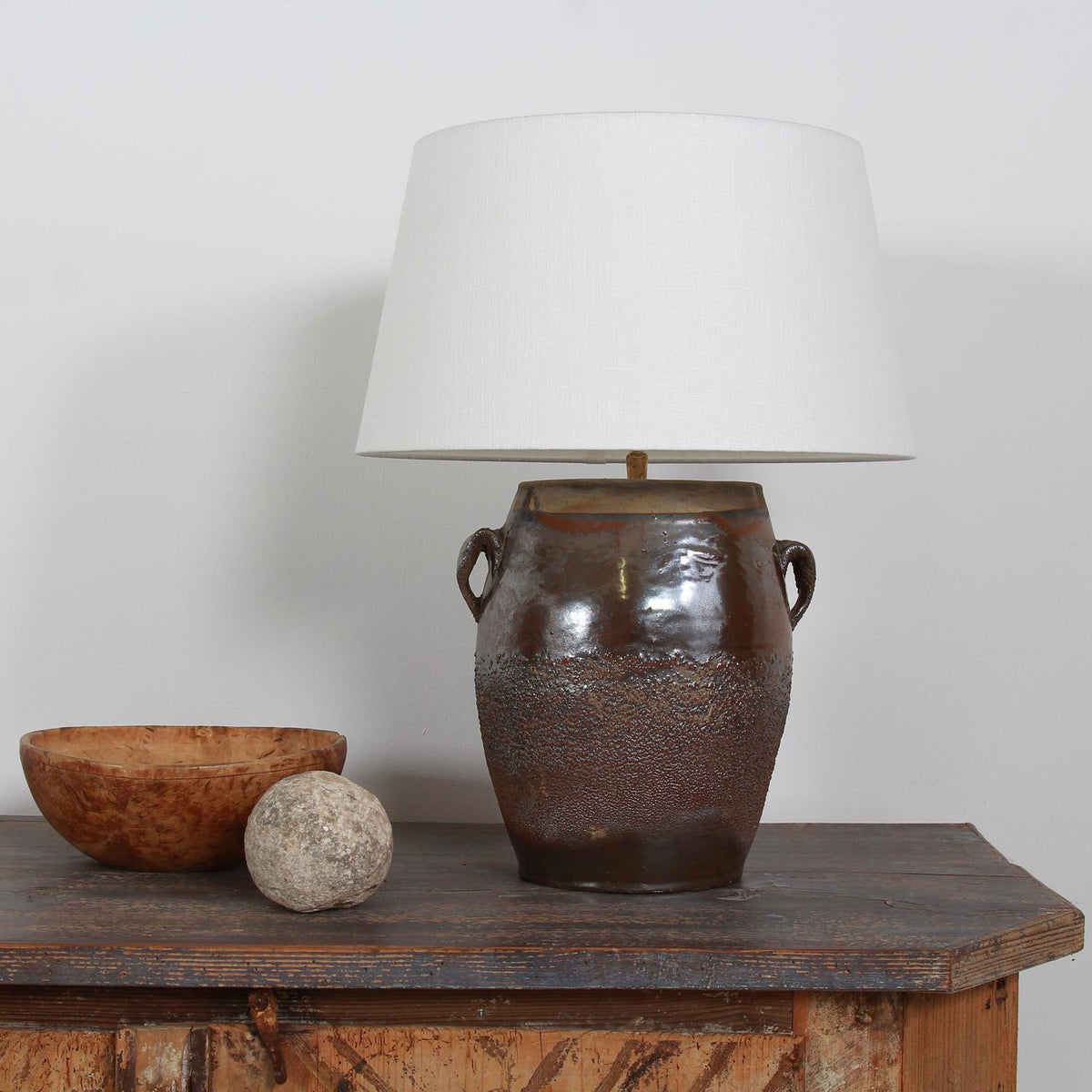 AUTHENTIC GLAZED TERRACOTTA JAR Table  LAMP WITH LINEN SHADE