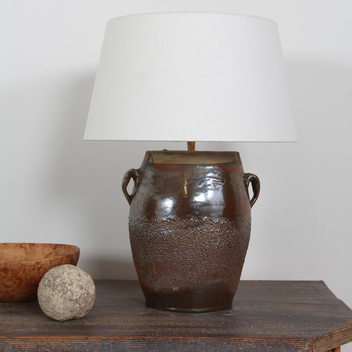 AUTHENTIC GLAZED TERRACOTTA JAR Table  LAMP WITH LINEN SHADE