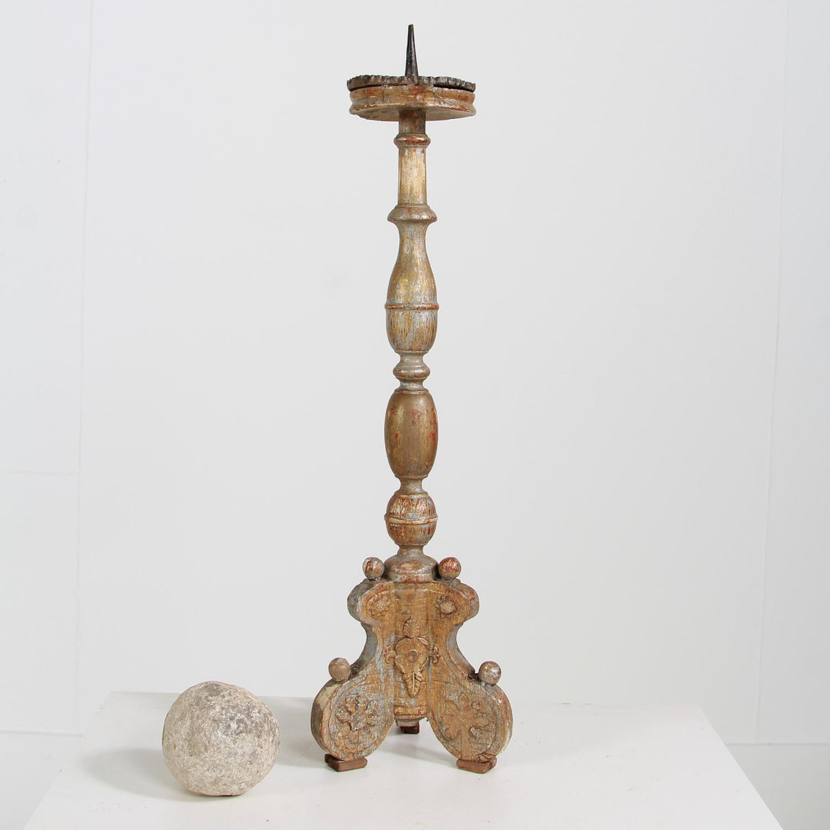 Beautiful Continental Pricket Candlestick with its Original Worn Gilded Patina
