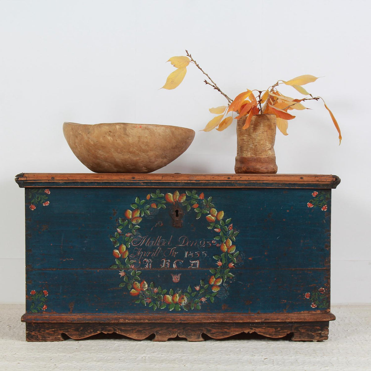 Charming Swedish Hand Painted Dowry Chest Dated 1855