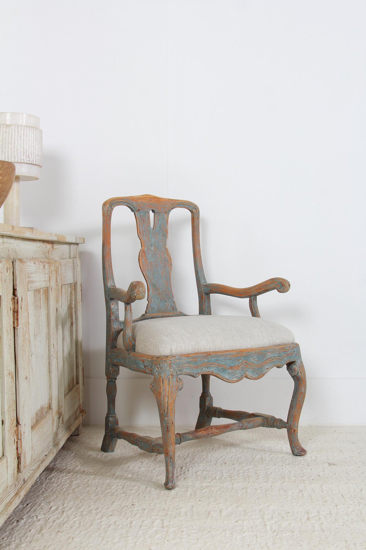 Swedish 18thC  Baroque Armchair with Pale Blue Patina
