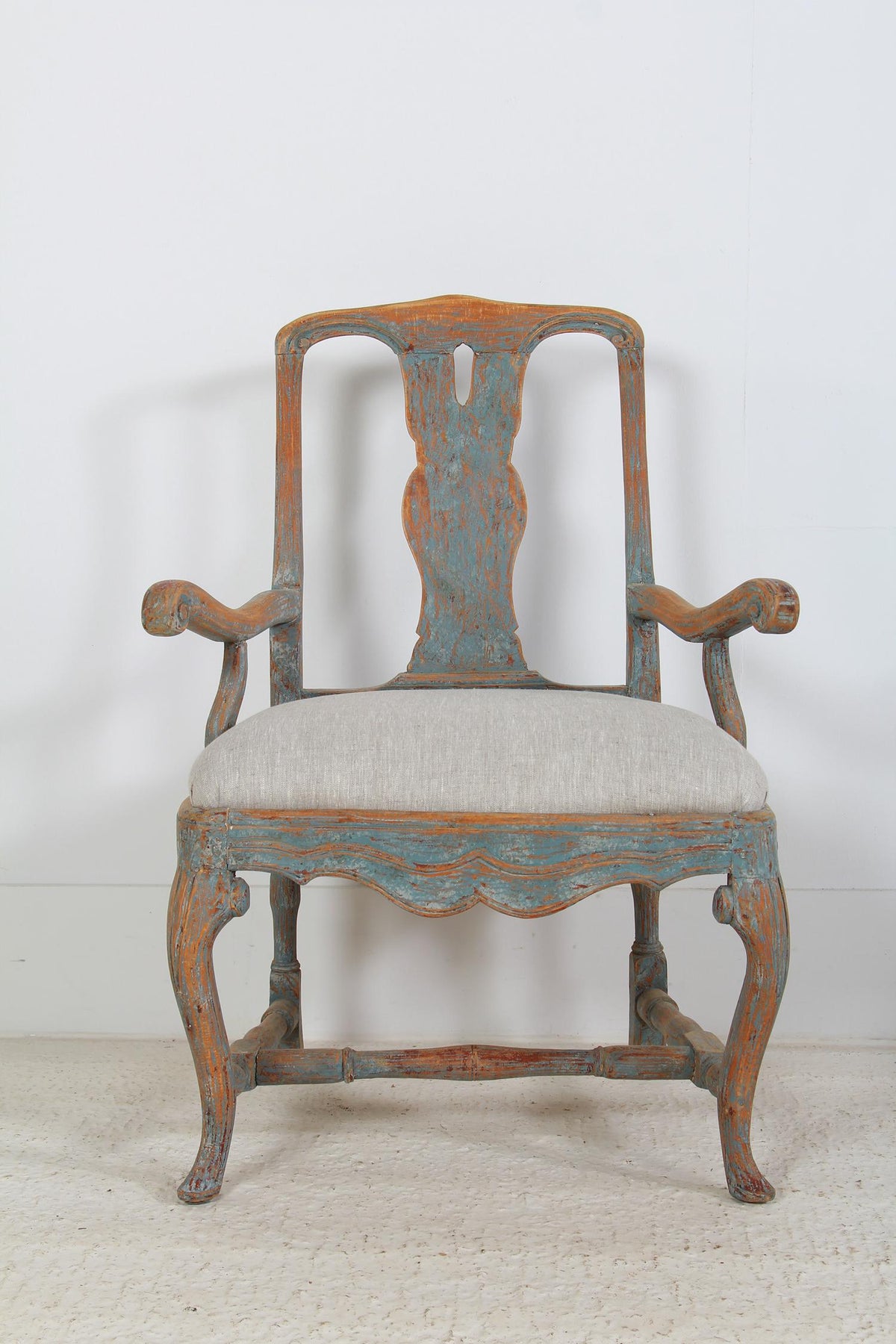 Swedish 18thC  Baroque Armchair with Pale Blue Patina
