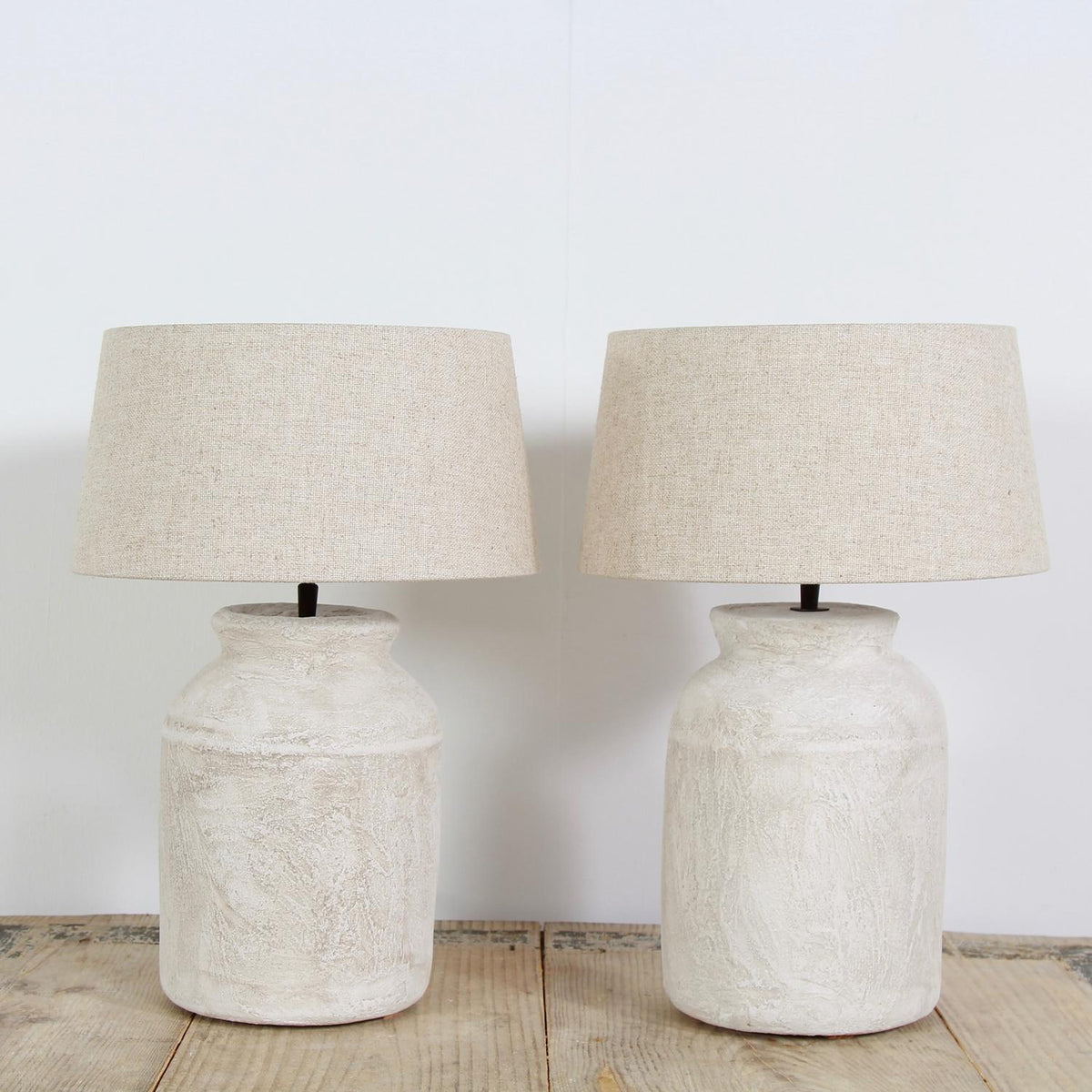 Pair of Stylish Ceramic Lamps with Belgian Linen Shades