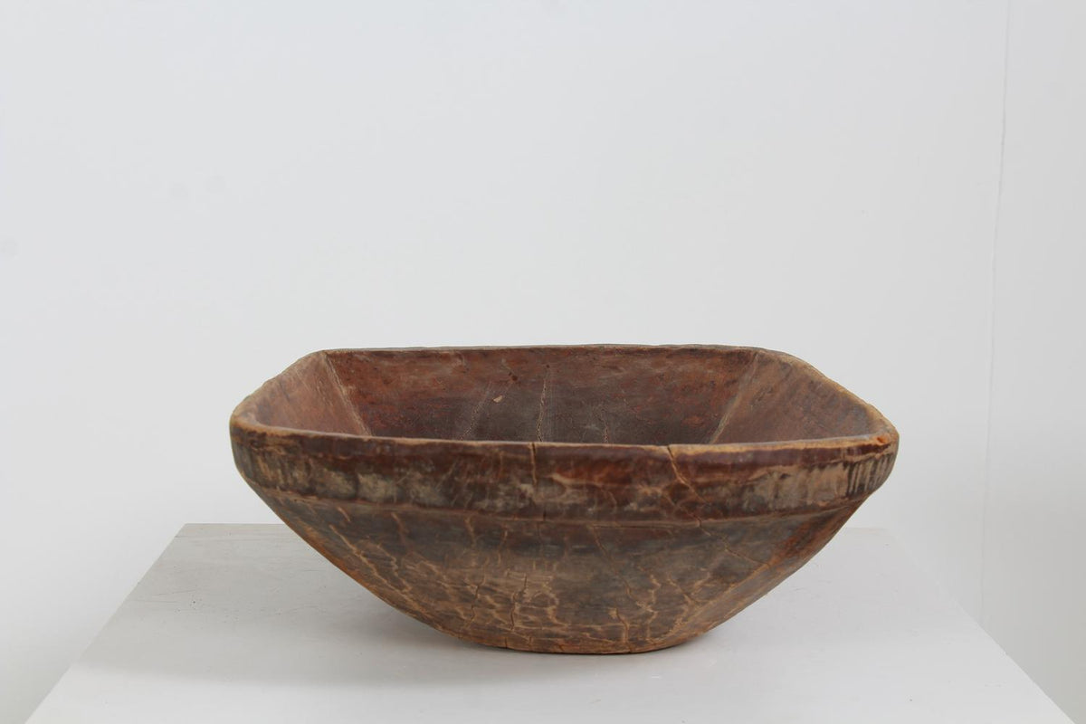 LARGE  HAND-CARVED RUSTIC WOODEN BOWL FROM IRAN