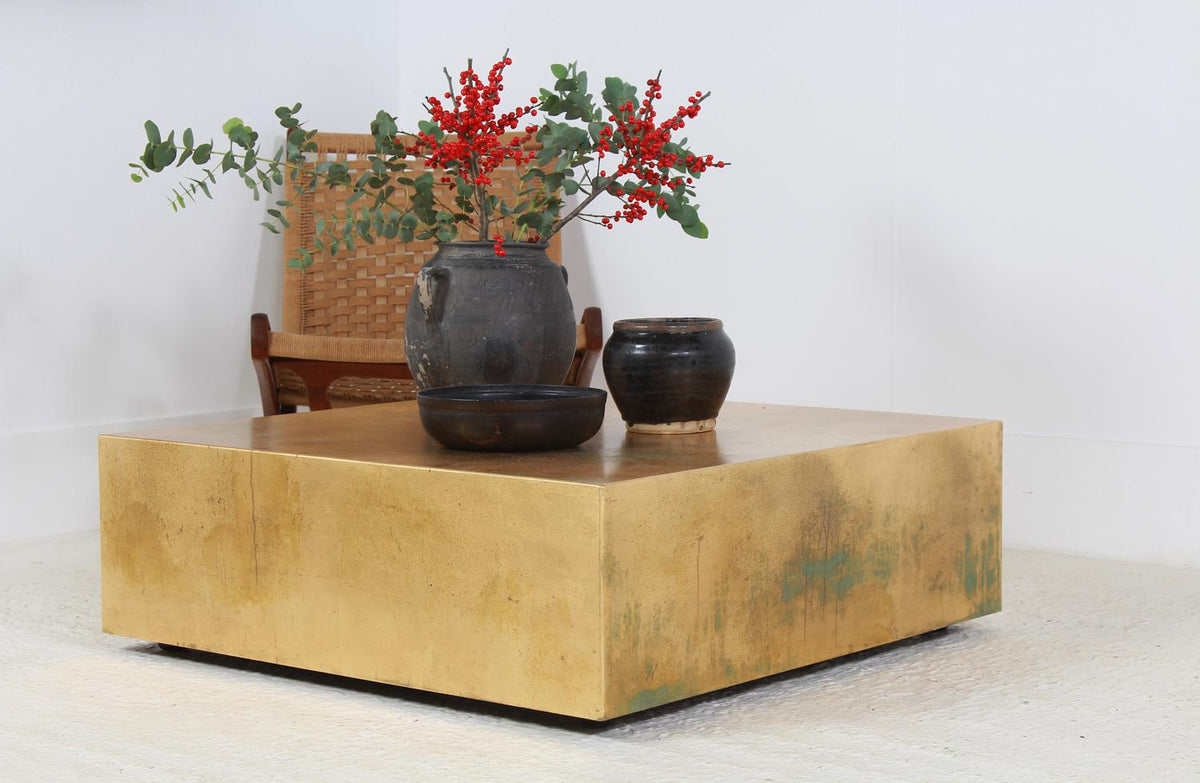 Unique Artisan Gold Leaf Low Cube Coffee Table