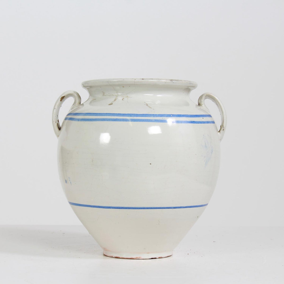 Charming French 19thC White & Blue Glazed Confit pot